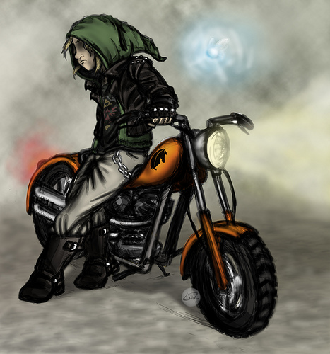Link on a motorcycle