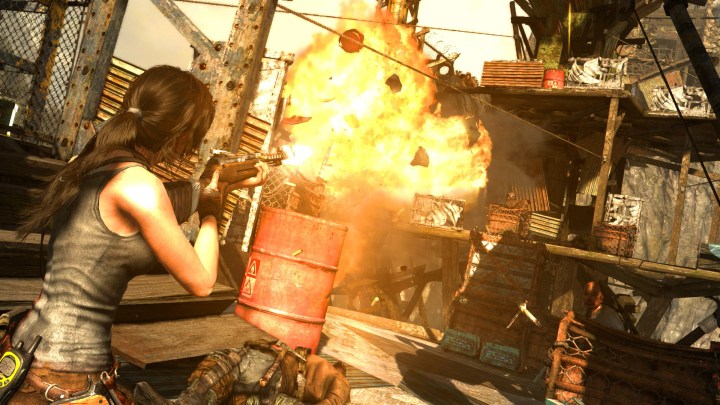 Lara blowing stuff up.